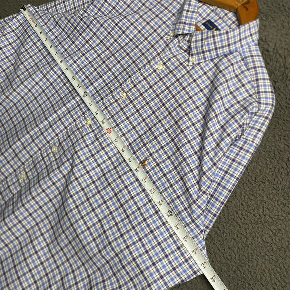 Polo Ralph Lauren Shirt Mens 2XLT Tall Blue Plaid Oxford Button Up Flesh Pony - Picture 12 of 16